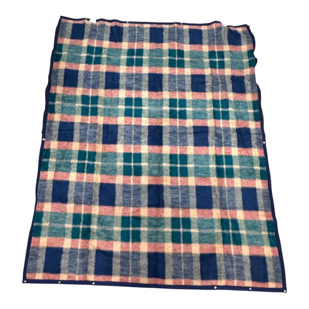 Vintage Biederback Cuddle wrap Plaid Blanket  Navy Blue Green Red Tartan Pattern